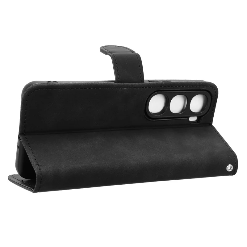 For vivo Y21d Leather Case Skin Feel Anti Drop Wallet Flip Phone Cover - Black