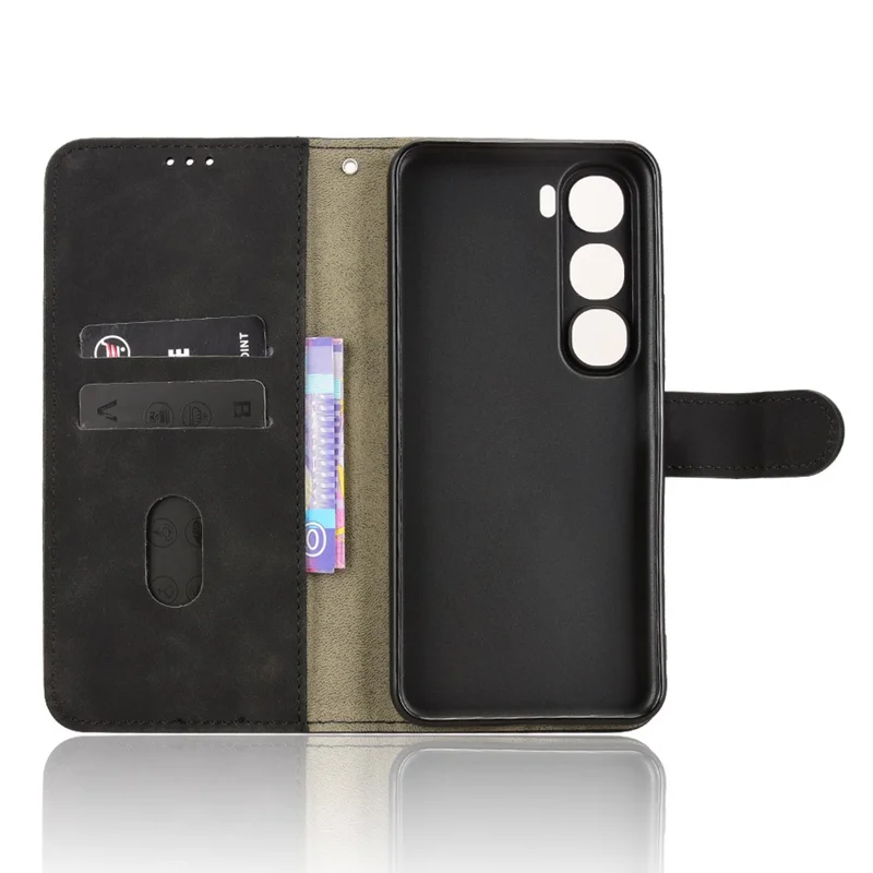 For vivo Y21d Leather Case Skin Feel Anti Drop Wallet Flip Phone Cover - Black