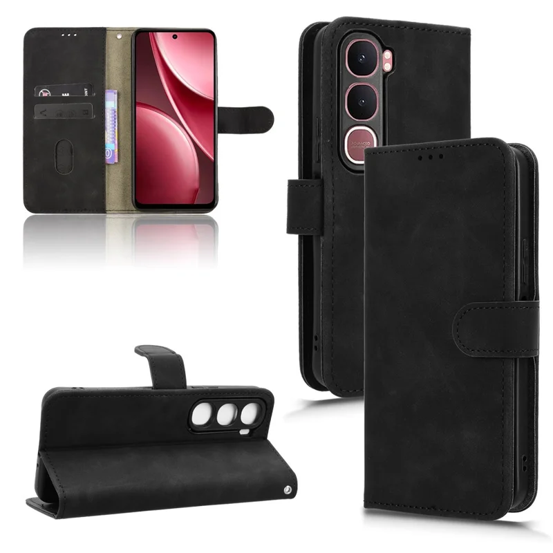 For vivo Y21d Leather Case Skin Feel Anti Drop Wallet Flip Phone Cover - Black