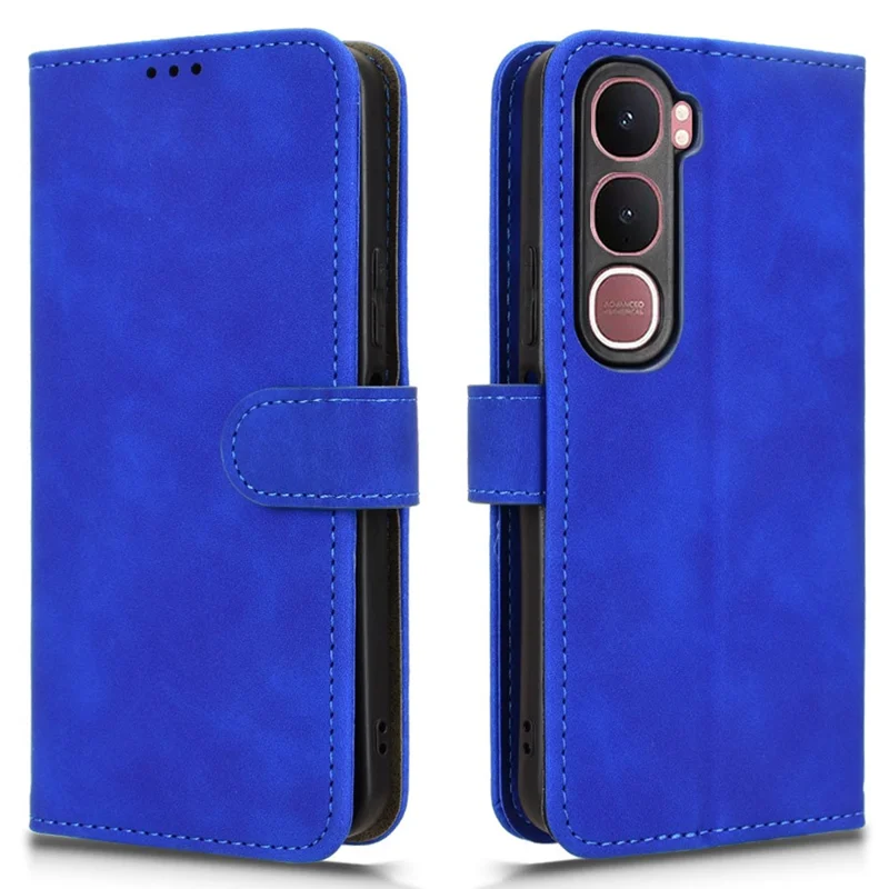 For vivo Y21d Leather Case Skin Feel Anti Drop Wallet Flip Phone Cover - Blue