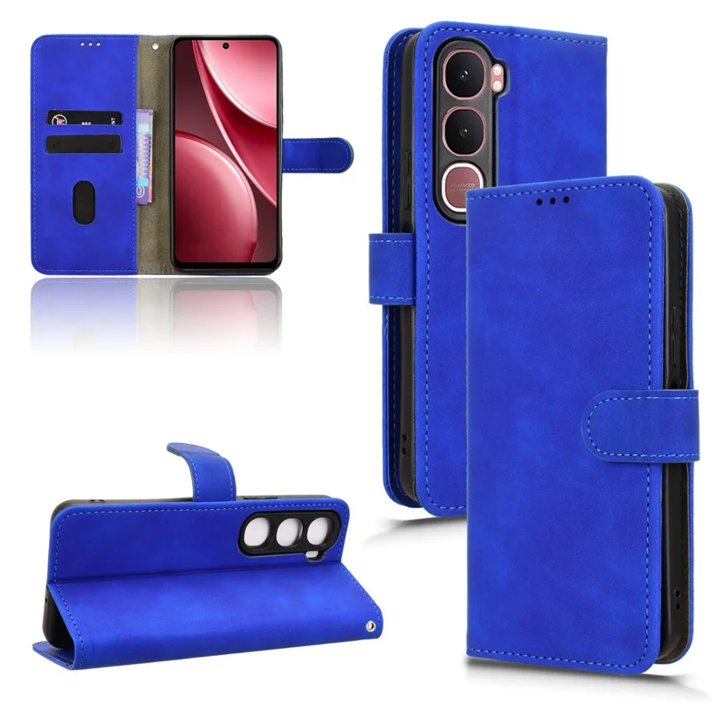 For vivo Y21d Leather Case Skin Feel Anti Drop Wallet Flip Phone Cover - Blue