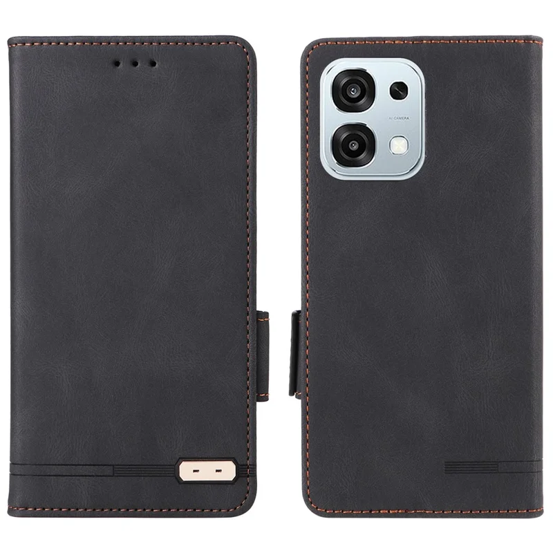 Voor Oppo Oppo A6 Pro 5G Hoesje Leer Portemonnee Flip Telefoonhoesje met Hardware Decor - Zwart