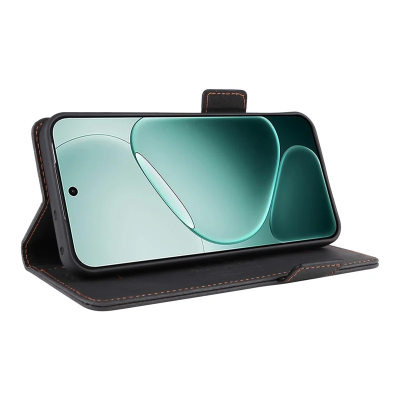 Voor Oppo Oppo A6 Pro 5G Hoesje Leer Portemonnee Flip Telefoonhoesje met Hardware Decor - Zwart