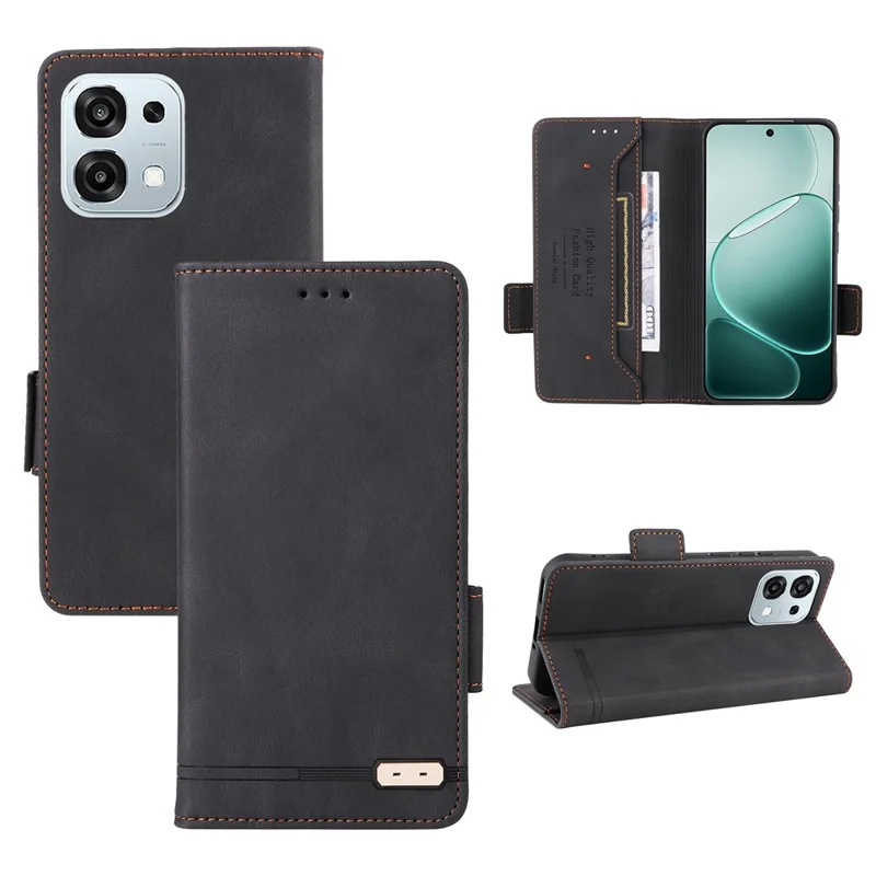 Voor Oppo Oppo A6 Pro 5G Hoesje Leer Portemonnee Flip Telefoonhoesje met Hardware Decor - Zwart