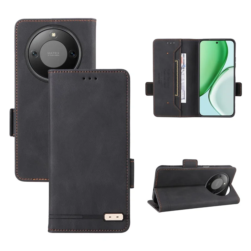 Para Honra X70 5G / Caso X9d 5G Carteira de Couro Flip Phone Cover com Decoração de Hardware - Preto