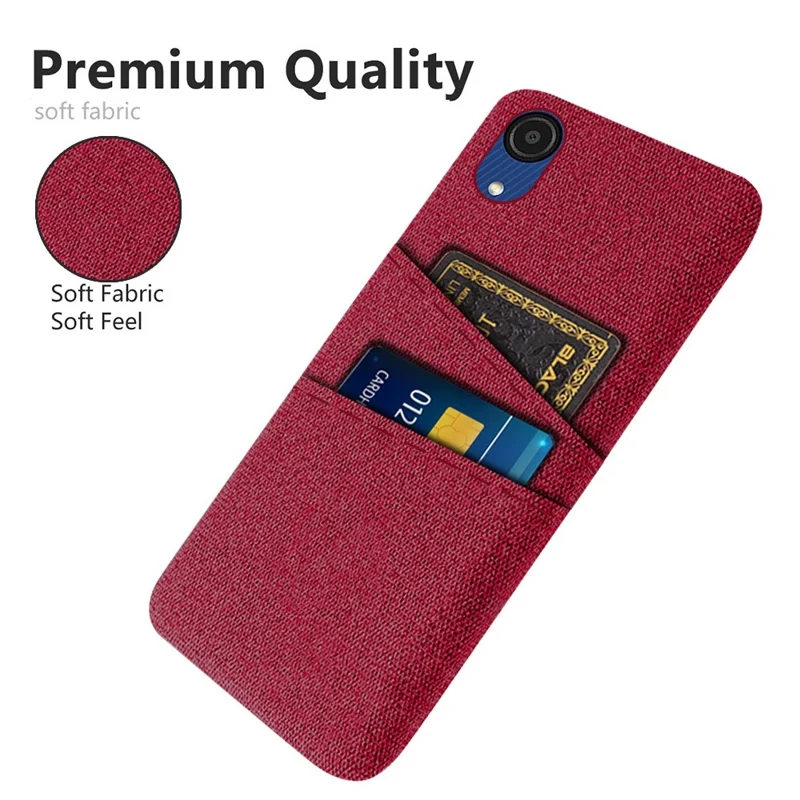 For Samsung Galaxy A23e Anti-scratch Cloth Texture Phone Case Dual Card Slots PC Protective Back Cover - Red