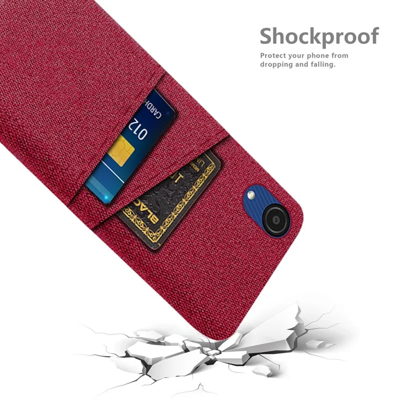 For Samsung Galaxy A23e Anti-scratch Cloth Texture Phone Case Dual Card Slots PC Protective Back Cover - Red