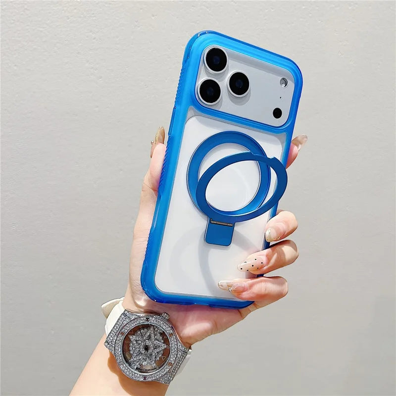 Capa Compatível com iPhone 17 Pro Max com MagSafe, Suporte, TPU Transparente e Capa Traseira de PC - Azul Escuro