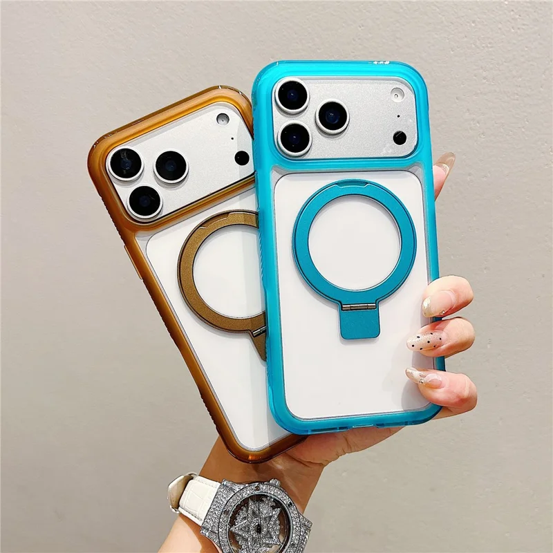 Capa Compatível com iPhone 17 Pro Max com MagSafe, Suporte, TPU Transparente e Capa Traseira de PC - Azul Escuro