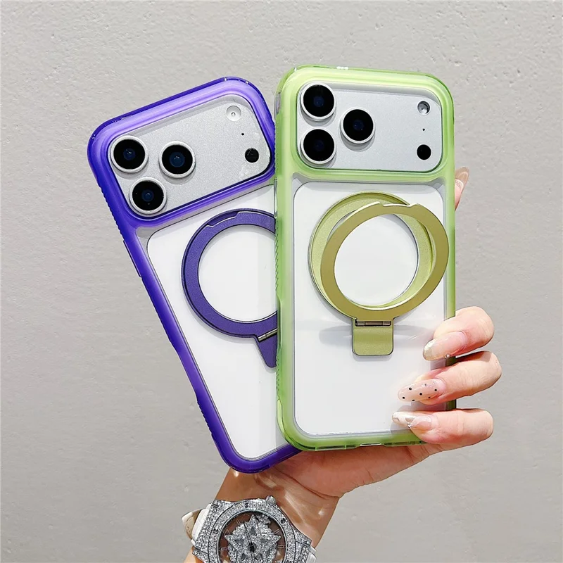 Capa Compatível com iPhone 17 Pro Max com MagSafe, Suporte, TPU Transparente e Capa Traseira de PC - Azul Escuro