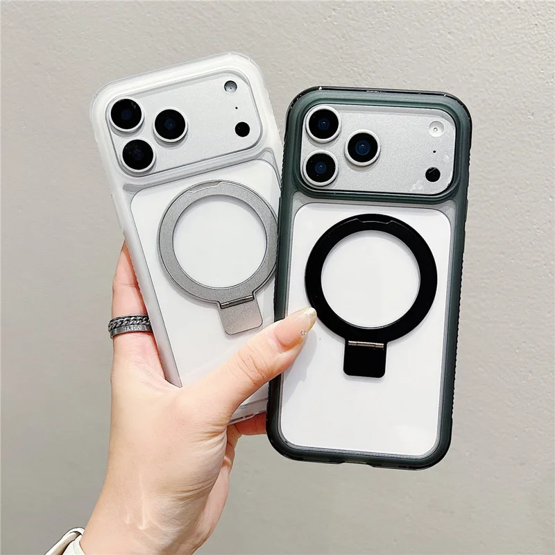 Capa Compatível com iPhone 17 Pro Max com MagSafe, Suporte, TPU Transparente e Capa Traseira de PC - Azul Escuro