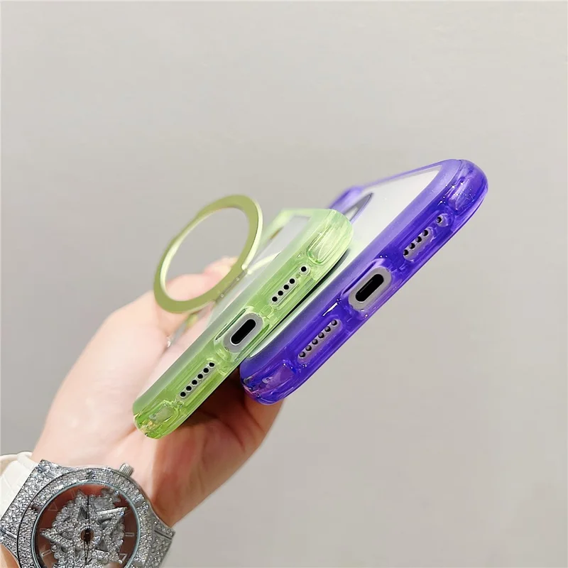 Capa Compatível com iPhone 17 Pro Max com MagSafe, Suporte, TPU Transparente e Capa Traseira de PC - Azul Escuro