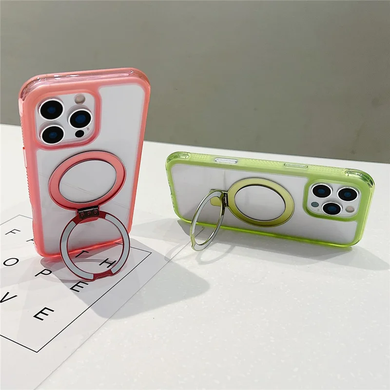 Étui iPhone 16 Pro compatible avec MagSafe Support intégré Coque arrière en TPU PC transparent - Rose