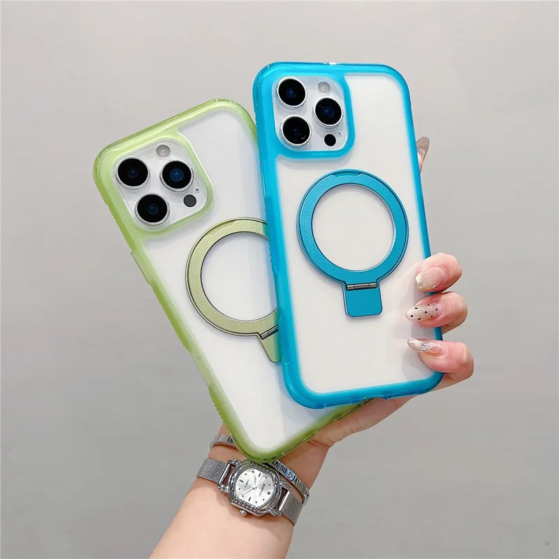 Étui iPhone 16 Pro compatible avec MagSafe Support intégré Coque arrière en TPU PC transparent - Rose