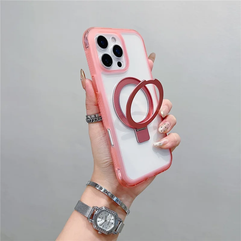 Étui iPhone 16 Pro Max Compatible avec MagSafe Kickstand Clear TPU PC Housse de téléphone - Rose