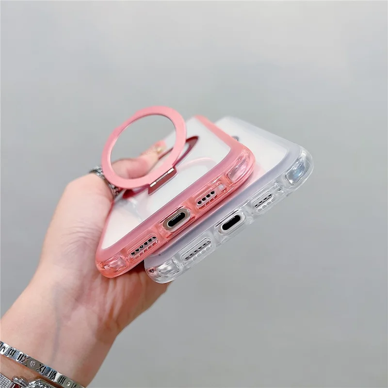 Étui iPhone 16 Pro Max Compatible avec MagSafe Kickstand Clear TPU PC Housse de téléphone - Rose