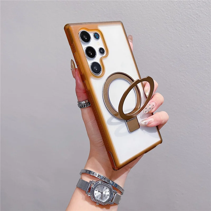 Capa Samsung Galaxy S25 Ultra Compatível com MagSafe com Suporte Dobrável Transparente de TPU PC - Café