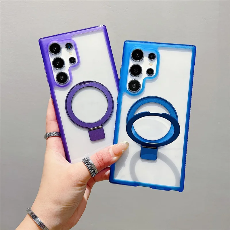 Capa Samsung Galaxy S25 Ultra Compatível com MagSafe com Suporte Dobrável Transparente de TPU PC - Café