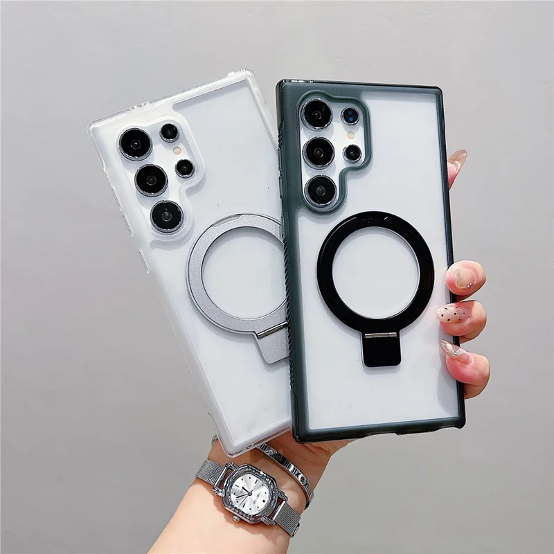 Capa Samsung Galaxy S25 Ultra Compatível com MagSafe com Suporte Dobrável Transparente de TPU PC - Café