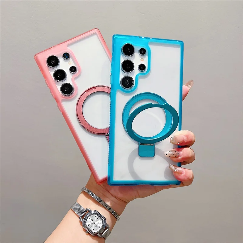 Capa Samsung Galaxy S25 Ultra Compatível com MagSafe com Suporte Dobrável Transparente de TPU PC - Café