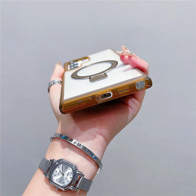 For Samsung Galaxy S25 Ultra Magnetic Case Kickstand Clear TPU PC Phone Back Cover - Matcha Green