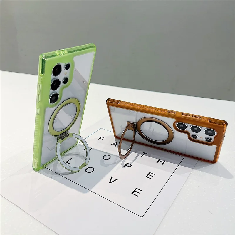 For Samsung Galaxy S25 Ultra Magnetic Case Kickstand Clear TPU PC Phone Back Cover - Matcha Green