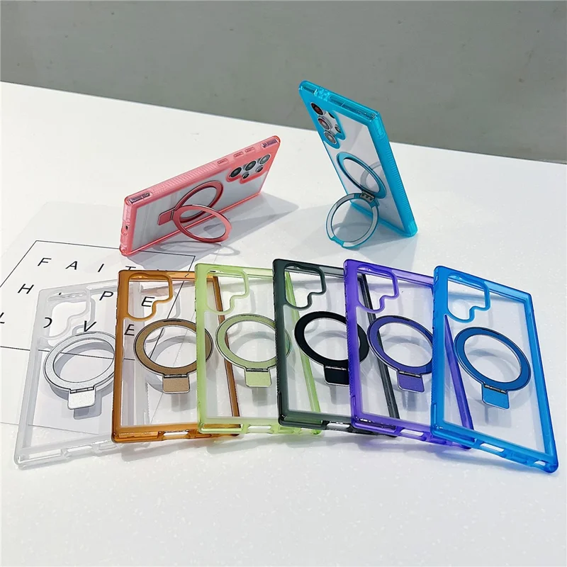 For Samsung Galaxy S25 Ultra Magnetic Case Kickstand Clear TPU PC Phone Back Cover - Matcha Green