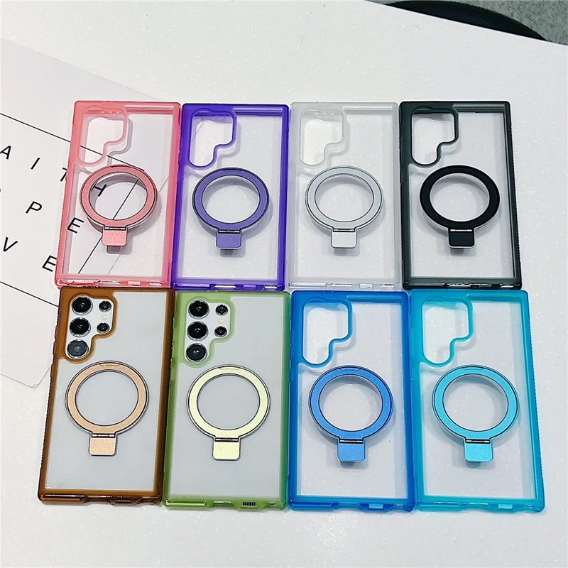For Samsung Galaxy S25 Ultra Magnetic Case Kickstand Clear TPU PC Phone Back Cover - Matcha Green