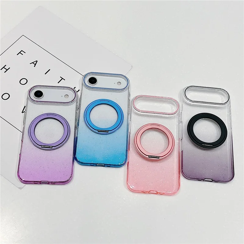 Чехол для iPhone Air Magnetic 360 градусов вращающееся кольцо Kickstand Gradient Clear TPU Задняя крышка телефона - Розовый