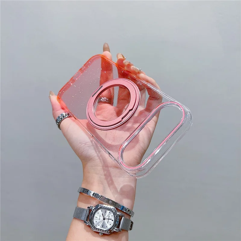 Чехол для iPhone Air Magnetic 360 градусов вращающееся кольцо Kickstand Gradient Clear TPU Задняя крышка телефона - Розовый