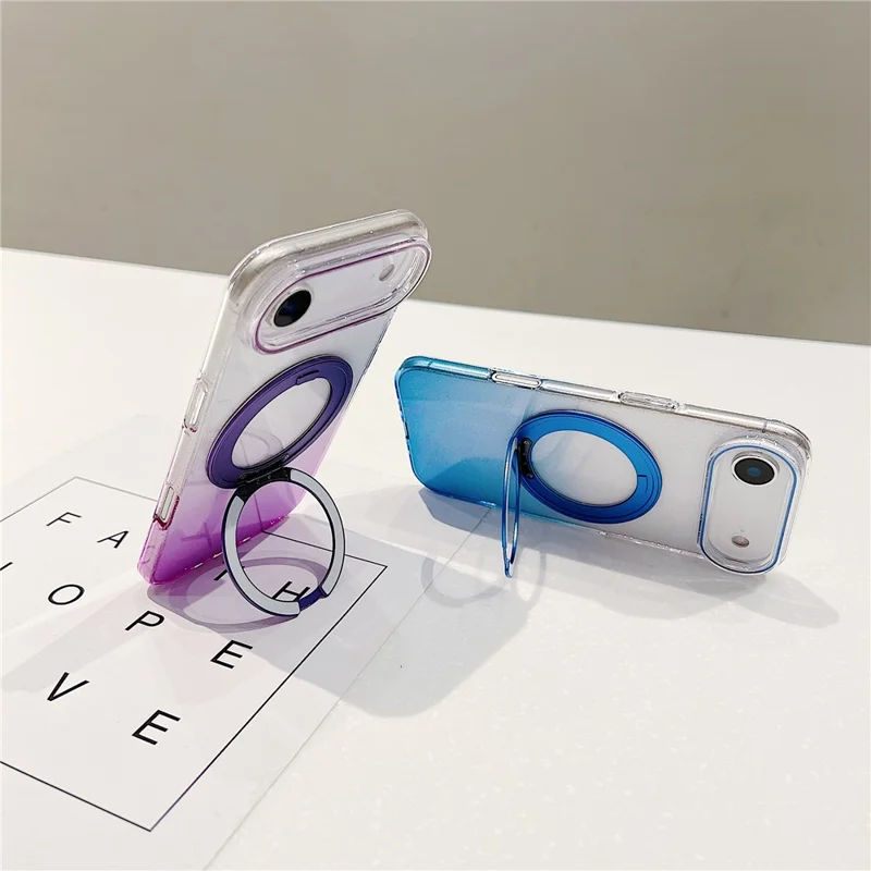 Чехол для iPhone Air Magnetic 360 градусов вращающееся кольцо Kickstand Gradient Clear TPU Задняя крышка телефона - Розовый