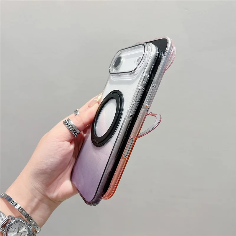 Чехол для iPhone Air Magnetic 360 градусов вращающееся кольцо Kickstand Gradient Clear TPU Задняя крышка телефона - Розовый