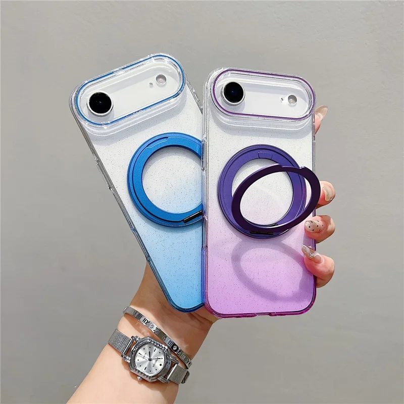 Чехол для iPhone Air Magnetic 360 градусов вращающееся кольцо Kickstand Gradient Clear TPU Задняя крышка телефона - Розовый