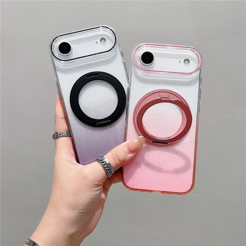 Чехол для iPhone Air Magnetic 360 градусов вращающееся кольцо Kickstand Gradient Clear TPU Задняя крышка телефона - Розовый