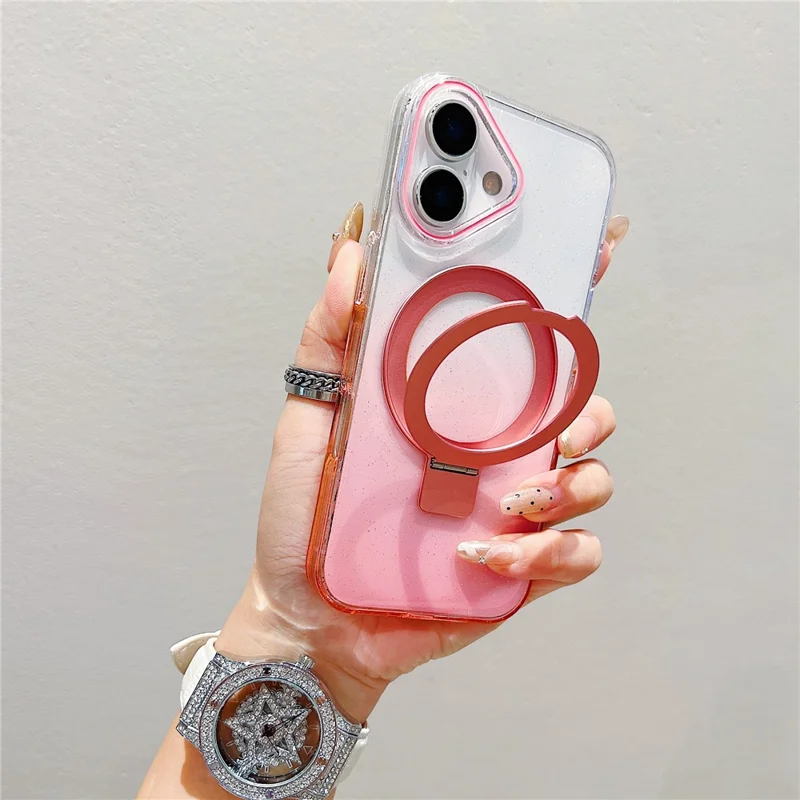 iPhone 17 Magnetische Hülle Ständer Gradient Transparent TPU Handyrückseite - Rosa