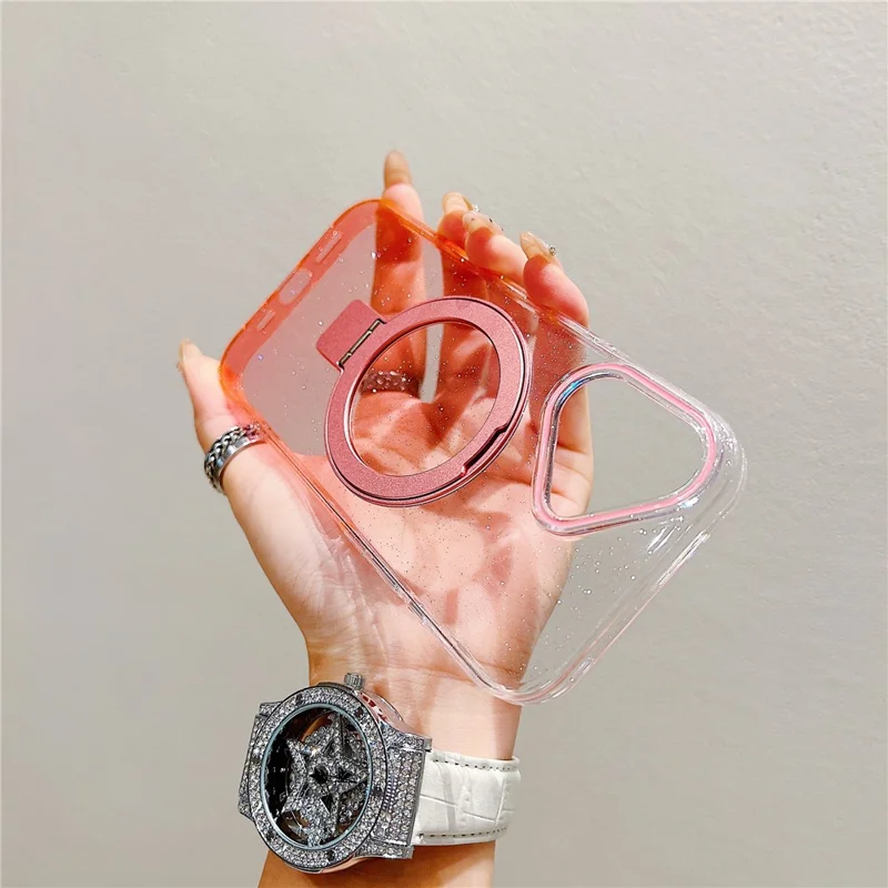 iPhone 17 Magnetische Hülle Ständer Gradient Transparent TPU Handyrückseite - Rosa