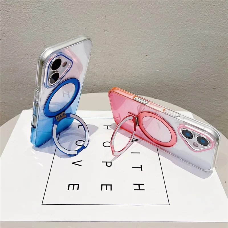 iPhone 17 Magnetische Hülle Ständer Gradient Transparent TPU Handyrückseite - Rosa