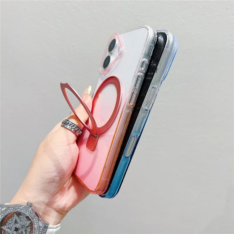 iPhone 17 Magnetische Hülle Ständer Gradient Transparent TPU Handyrückseite - Rosa
