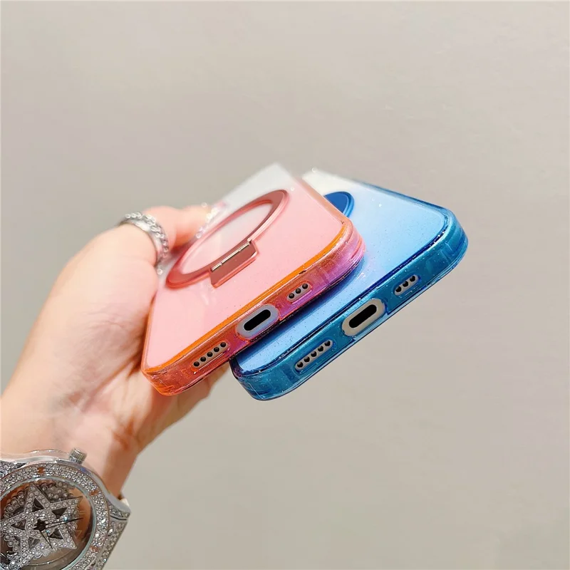 iPhone 17 Magnetische Hülle Ständer Gradient Transparent TPU Handyrückseite - Rosa