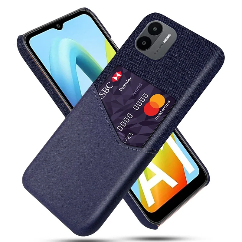 Cellphone Case for Xiaomi Redmi A1 4G / A2 4G Scratch Resistant Cloth Texture Phone Case Card Holder PU Leather Coated PC Cover - Blue