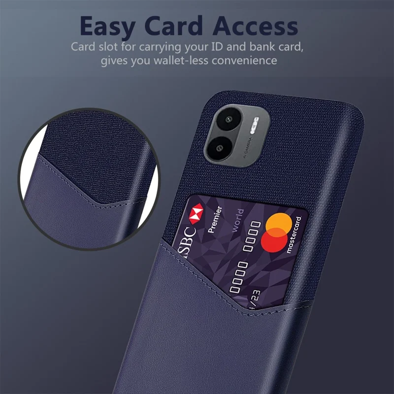 Cellphone Case for Xiaomi Redmi A1 4G / A2 4G Scratch Resistant Cloth Texture Phone Case Card Holder PU Leather Coated PC Cover - Blue