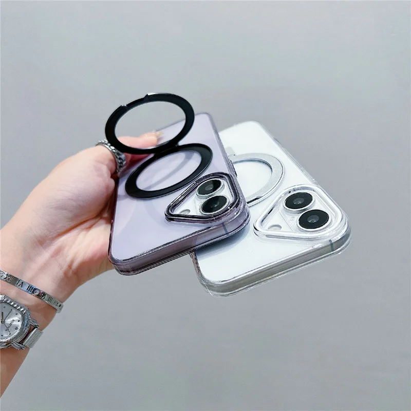 For iPhone 17 Magnetic Case Kickstand Clear TPU Phone Back Cover - Black