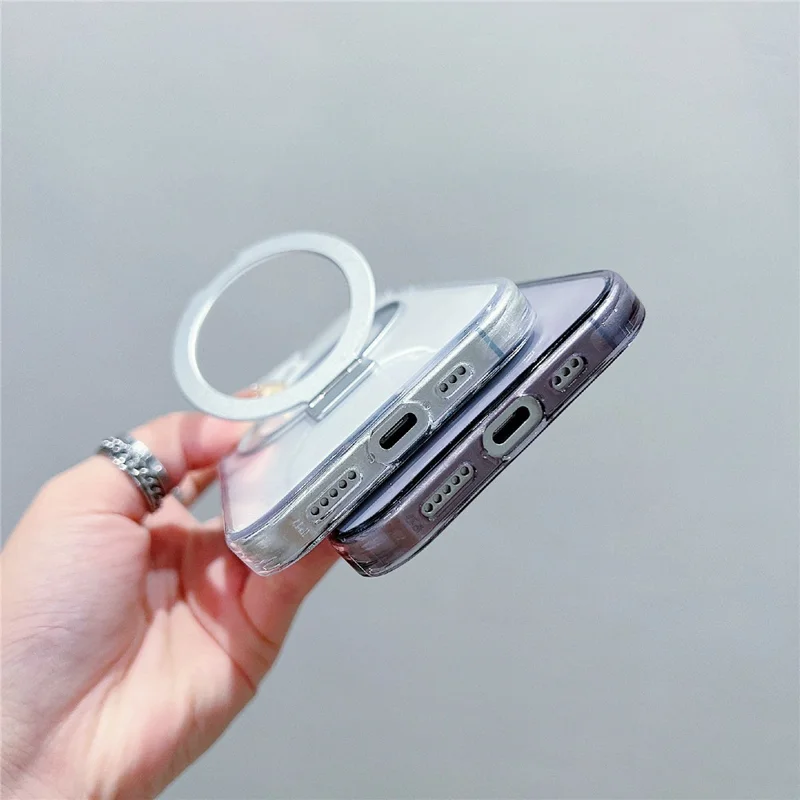 For iPhone 17 Magnetic Case Kickstand Clear TPU Phone Back Cover - Black