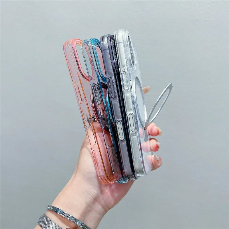 For iPhone 17 Magnetic Case Kickstand Clear TPU Phone Back Cover - Black