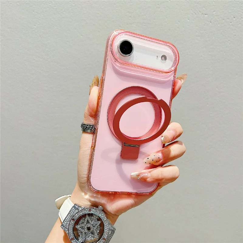 Чехол для iPhone Air Magnetic с подставкой, прозрачный TPU, розовый