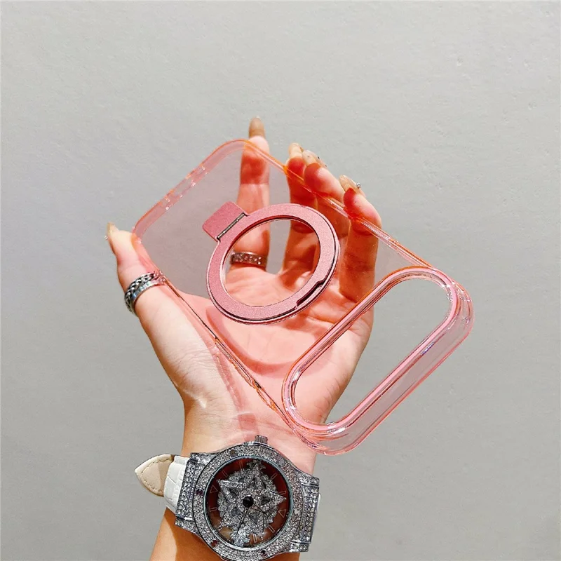 Чехол для iPhone Air Magnetic с подставкой, прозрачный TPU, розовый