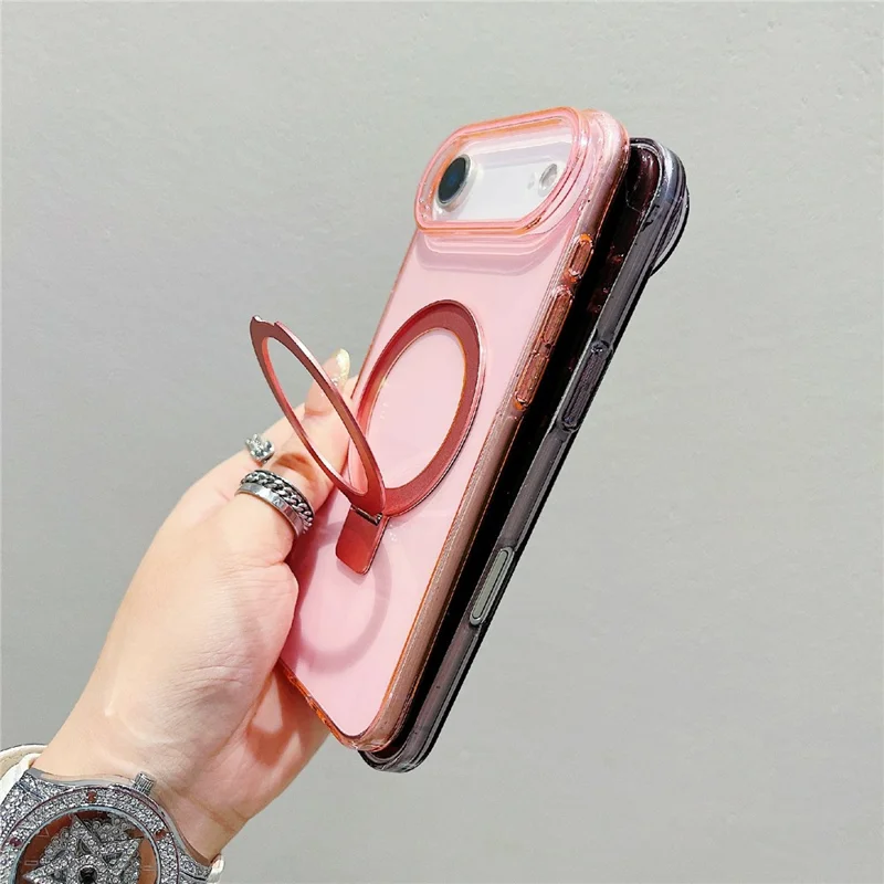 Чехол для iPhone Air Magnetic с подставкой, прозрачный TPU, розовый