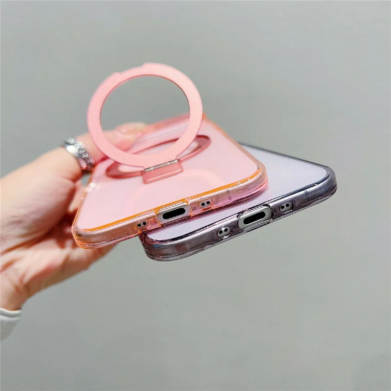 Чехол для iPhone Air Magnetic с подставкой, прозрачный TPU, розовый