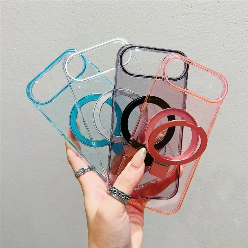 Чехол для iPhone Air Magnetic с подставкой, прозрачный TPU, розовый