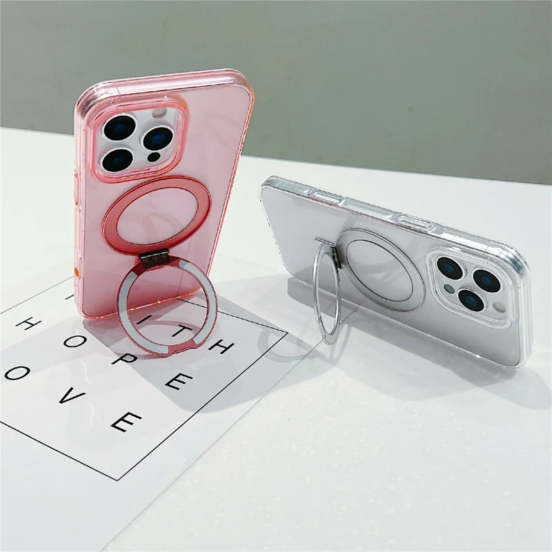 Custodia magnetica per iPhone 16 Pro, cover posteriore in TPU trasparente con supporto - Blu